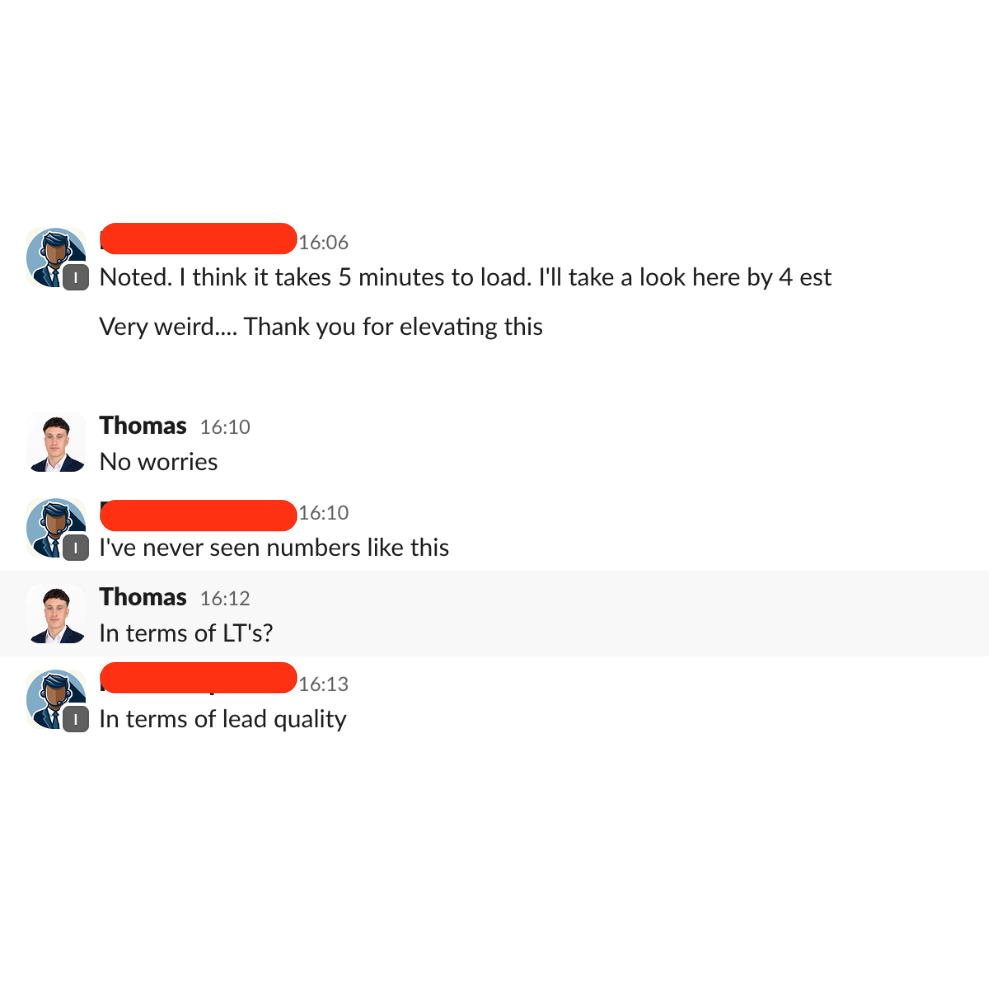 Slack message about unmatched lead quality