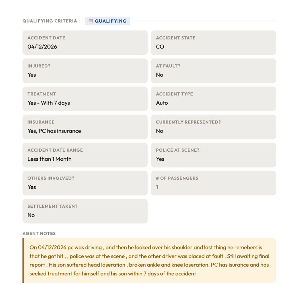 Qualifying criteria for two-injured auto collision